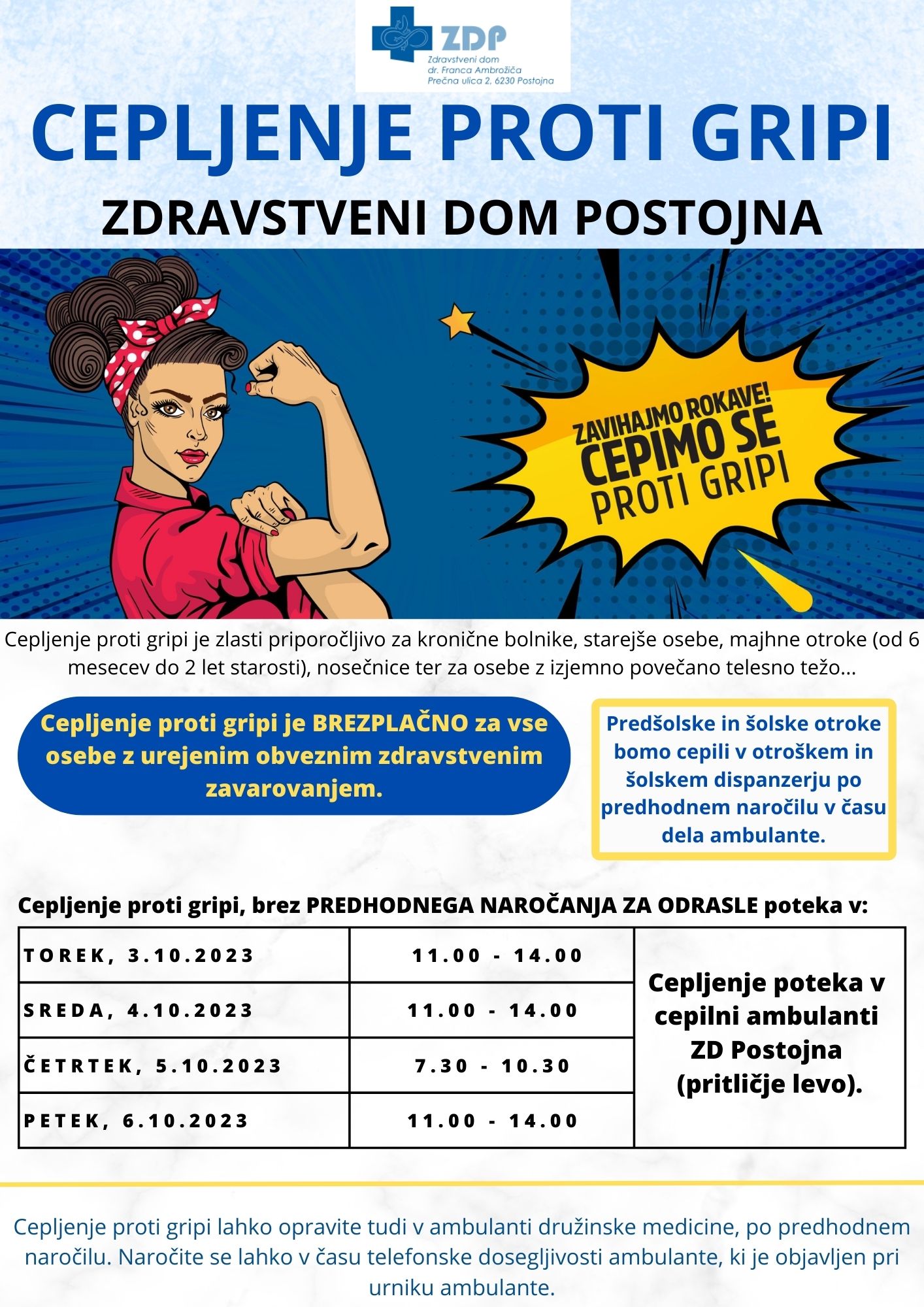 CEPLJENJE PROTI GRIPI ZDRAVSTVENI DOM POSTOJNA